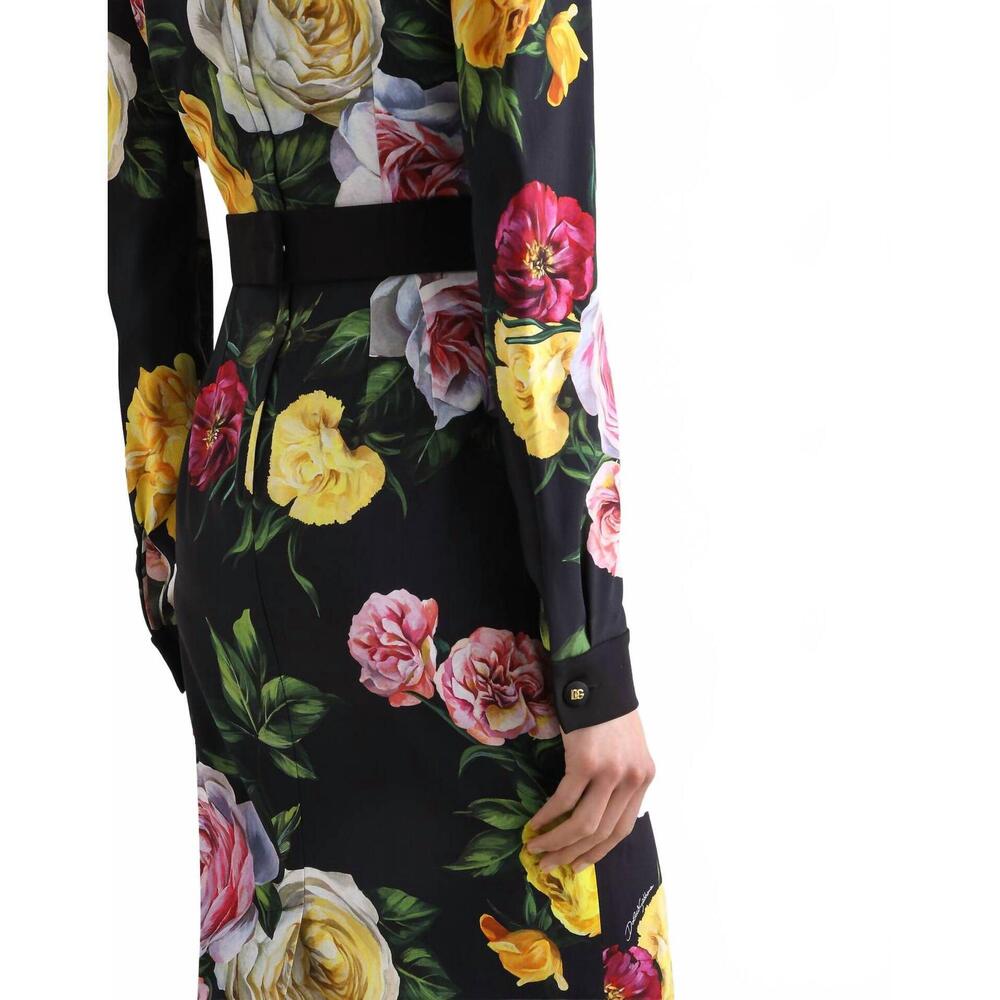 NEW DOLCE & GABBANA women's floral cady shirt dress in black peony and rose - Picture 5 of 5